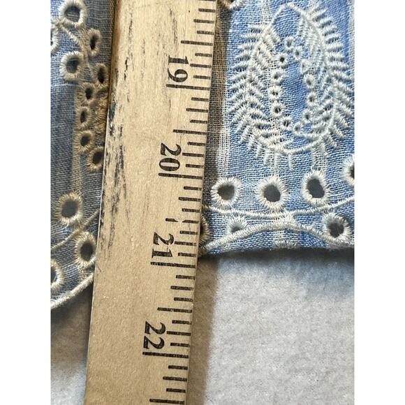 Zara Striped Baby Doll Top Ruffled Embroidered Cami Light Blue White Size Medium - Picture 5 of 11